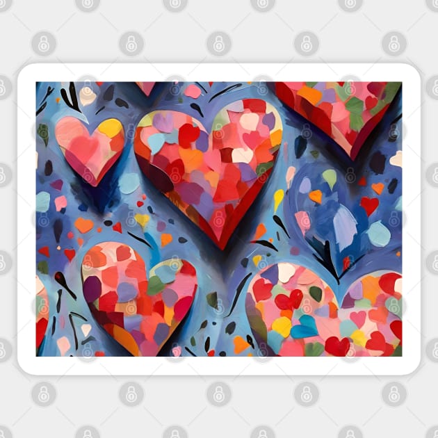 Modern Colorful Love Valentine Day Painting Hearts Pattern Sticker by ZAZIZU